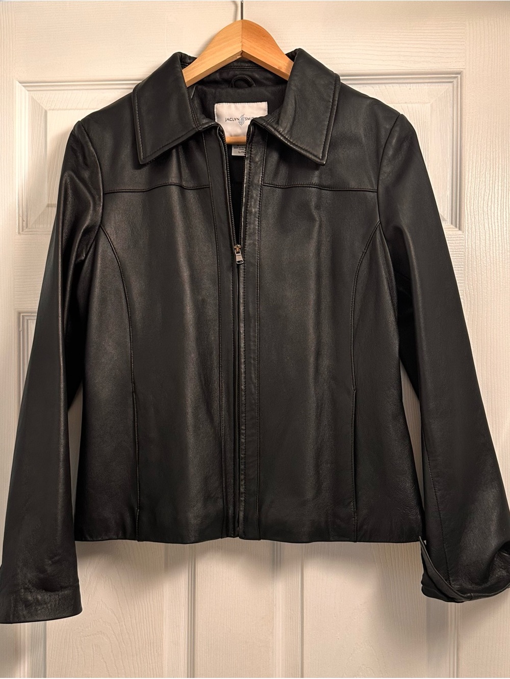 Jaclyn Smith Black Leather Zip-Front Jacket